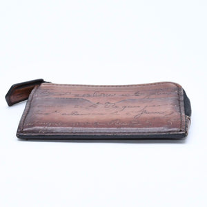 BERLUTI Core Logic Scritto Leather Zip Card Holder Brown Venetian Calf Leather Fragment Case Good Condition Used 4a007902