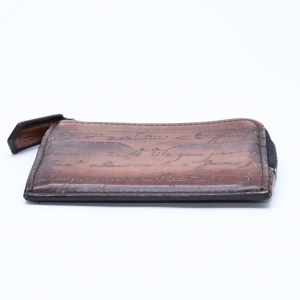 BERLUTI Core Logic Scritto Leather Zip Card Holder Brown Venetian Calf Leather Fragment Case Good Condition Used 4a007902