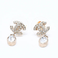 CHANEL Coco Mark Drop Earrings Weight Approx. 2.92g 08A Engraved GP Metal Rhinestone For Both Ears Good Condition Used 4a007093
