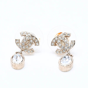 CHANEL Coco Mark Drop Earrings Weight Approx. 2.92g 08A Engraved GP Metal Rhinestone For Both Ears Good Condition Used 4a007093