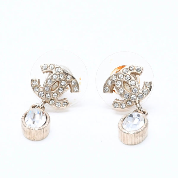 CHANEL Coco Mark Drop Earrings Weight Approx. 2.92g 08A Engraved GP Metal Rhinestone For Both Ears Good Condition Used 4a007093
