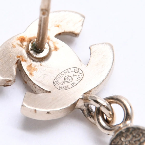CHANEL Coco Mark Drop Earrings Weight Approx. 2.92g 08A Engraved GP Metal Rhinestone For Both Ears Good Condition Used 4a007093