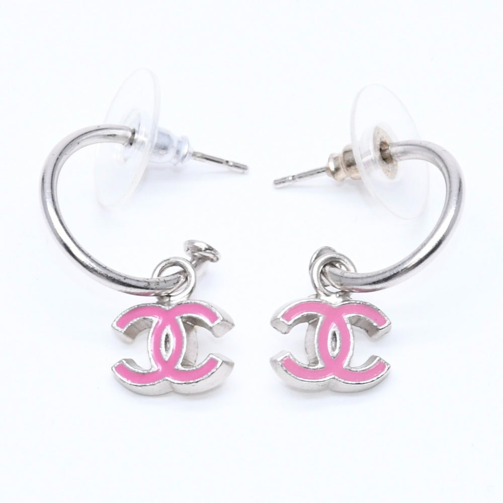 CHANEL シャネル ココマーク フープピアス 重量約2.83g 04P刻印 両耳用 メタル シルバー ピンク 美品 中古 4a007068