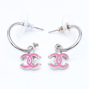 CHANEL シャネル ココマーク フープピアス 重量約2.83g 04P刻印 両耳用 メタル シルバー ピンク 美品 中古 4a007068