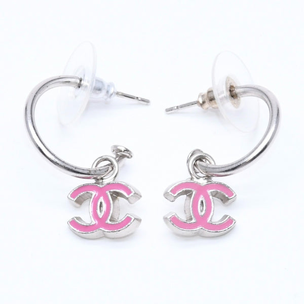 CHANEL シャネル ココマーク フープピアス 重量約2.83g 04P刻印 両耳用 メタル シルバー ピンク 美品 中古 4a007068