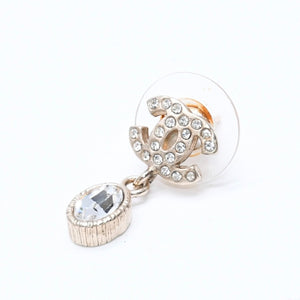 CHANEL Coco Mark Drop Earrings Weight Approx. 2.92g 08A Engraved GP Metal Rhinestone For Both Ears Good Condition Used 4a007093