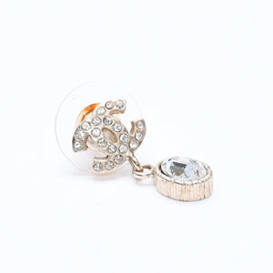 CHANEL Coco Mark Drop Earrings Weight Approx. 2.92g 08A Engraved GP Metal Rhinestone For Both Ears Good Condition Used 4a007093