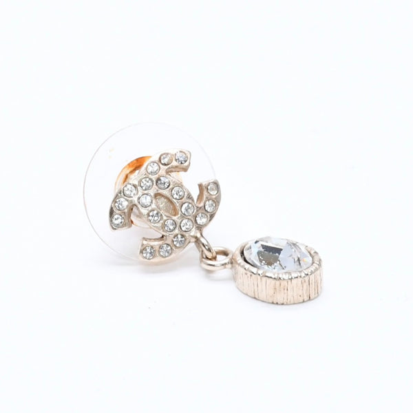 CHANEL Coco Mark Drop Earrings Weight Approx. 2.92g 08A Engraved GP Metal Rhinestone For Both Ears Good Condition Used 4a007093