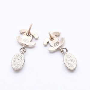CHANEL Coco Mark Drop Earrings Weight Approx. 2.92g 08A Engraved GP Metal Rhinestone For Both Ears Good Condition Used 4a007093