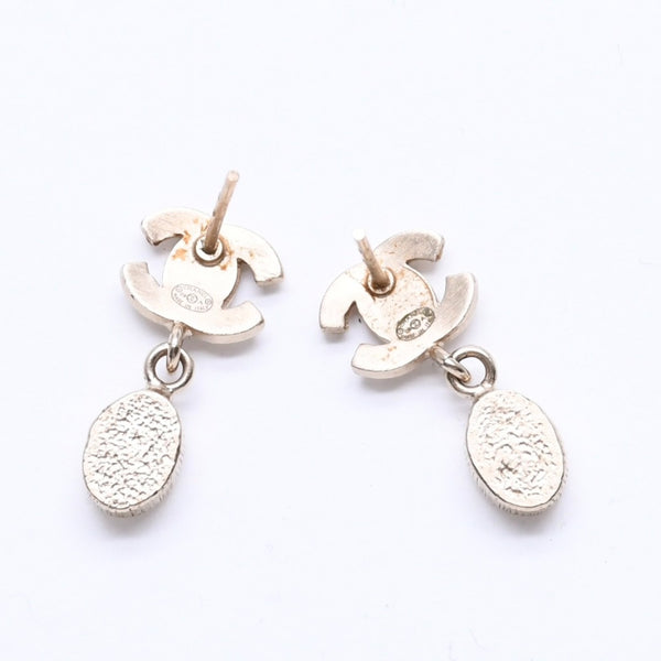 CHANEL Coco Mark Drop Earrings Weight Approx. 2.92g 08A Engraved GP Metal Rhinestone For Both Ears Good Condition Used 4a007093