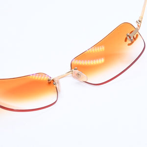 Very Good Condition CHANEL Rimless Sunglasses Eyewear 4017-D c.125/56 Size 62□17 120 Coco Mark Rhinestone Orange Used 4a007106
