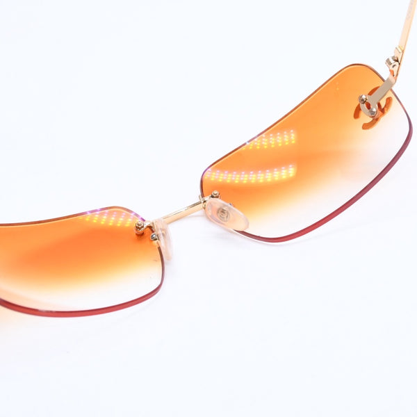 Very Good Condition CHANEL Rimless Sunglasses Eyewear 4017-D c.125/56 Size 62□17 120 Coco Mark Rhinestone Orange Used 4a007106