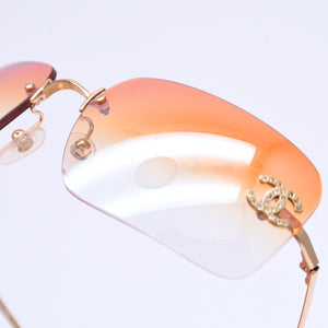 Very Good Condition CHANEL Rimless Sunglasses Eyewear 4017-D c.125/56 Size 62□17 120 Coco Mark Rhinestone Orange Used 4a007106