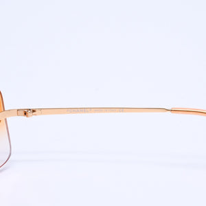 Very Good Condition CHANEL Rimless Sunglasses Eyewear 4017-D c.125/56 Size 62□17 120 Coco Mark Rhinestone Orange Used 4a007106