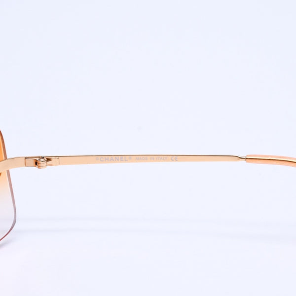 Very Good Condition CHANEL Rimless Sunglasses Eyewear 4017-D c.125/56 Size 62□17 120 Coco Mark Rhinestone Orange Used 4a007106