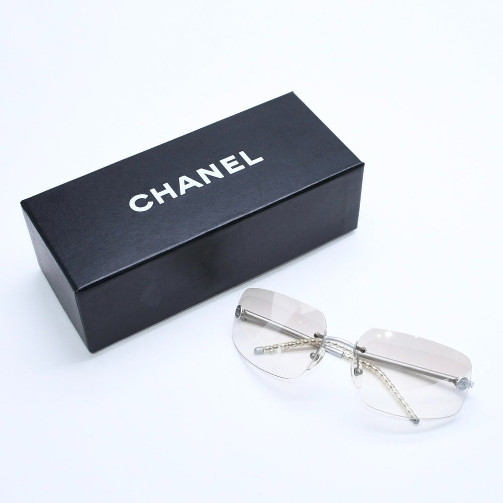 極美品 CHANEL シャネル リムレス サングラス アイウェア 4035 c.167/6I サイズ63□16 120 ココマーク シルバー グレー 中古 4a008250