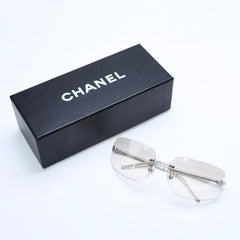 極美品 CHANEL シャネル リムレス サングラス アイウェア 4035 c.167/6I サイズ63□16 120 ココマーク シルバー グレー 中古 4a008250