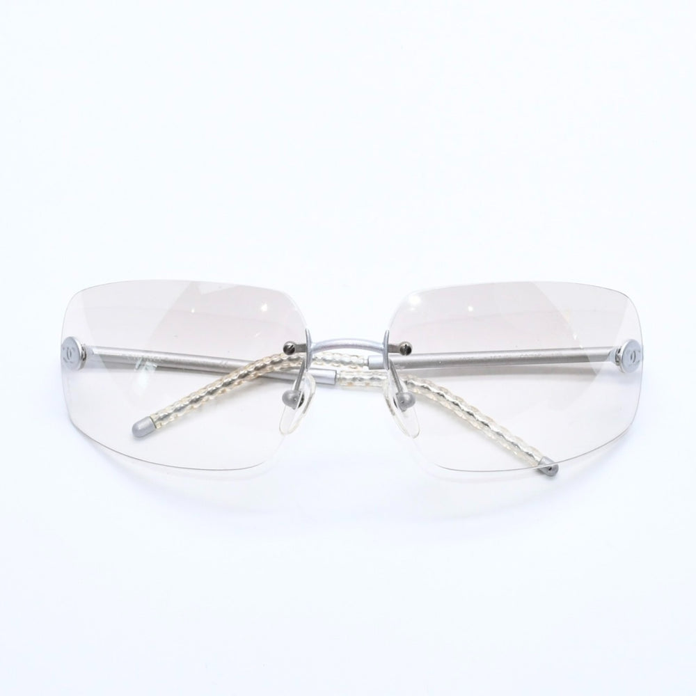 極美品 CHANEL シャネル リムレス サングラス アイウェア 4035 c.167/6I サイズ63□16 120 ココマーク シルバー グレー 中古 4a008250