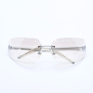 極美品 CHANEL シャネル リムレス サングラス アイウェア 4035 c.167/6I サイズ63□16 120 ココマーク シルバー グレー 中古 4a008250