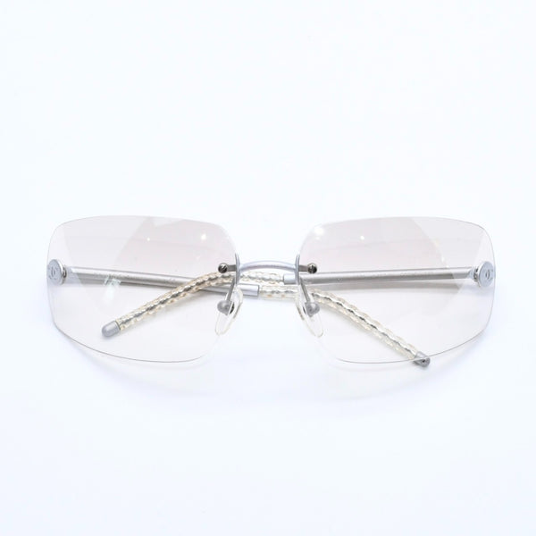 極美品 CHANEL シャネル リムレス サングラス アイウェア 4035 c.167/6I サイズ63□16 120 ココマーク シルバー グレー 中古 4a008250