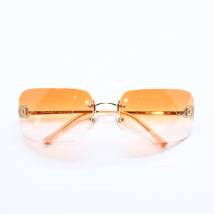 Very Good Condition CHANEL Rimless Sunglasses Eyewear 4017-D c.125/56 Size 62□17 120 Coco Mark Rhinestone Orange Used 4a007106