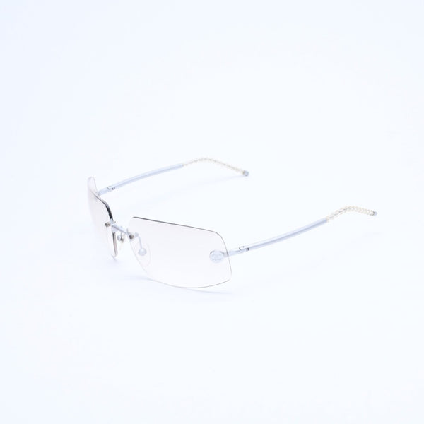 極美品 CHANEL シャネル リムレス サングラス アイウェア 4035 c.167/6I サイズ63□16 120 ココマーク シルバー グレー 中古 4a008250