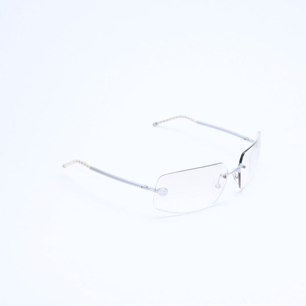 Very Good Condition CHANEL Rimless Sunglasses Eyewear 4035 c.167/6I Size 63□16 120 Coco Mark Silver Gray Used 4a008250