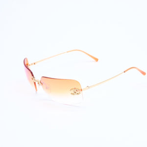 Very Good Condition CHANEL Rimless Sunglasses Eyewear 4017-D c.125/56 Size 62□17 120 Coco Mark Rhinestone Orange Used 4a007106