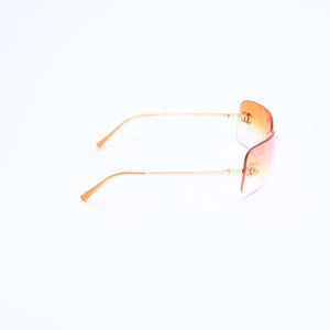 Very Good Condition CHANEL Rimless Sunglasses Eyewear 4017-D c.125/56 Size 62□17 120 Coco Mark Rhinestone Orange Used 4a007106