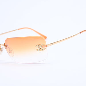 Very Good Condition CHANEL Rimless Sunglasses Eyewear 4017-D c.125/56 Size 62□17 120 Coco Mark Rhinestone Orange Used 4a007106