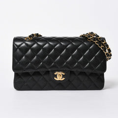 新品未使用 CHANEL シャネル マトラッセ25 Wフラップ Wチェーンショルダーバッグ 31番台 ココマーク キャビアスキン ブラック 中古 4a007110