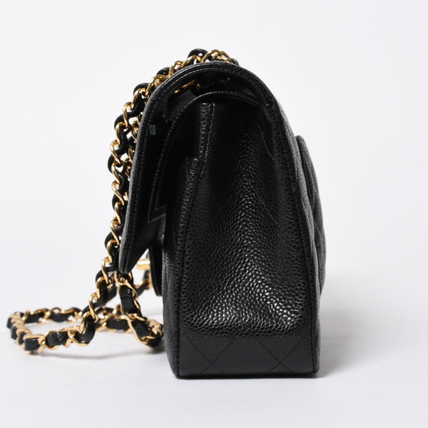 新品未使用 CHANEL シャネル マトラッセ25 Wフラップ Wチェーンショルダーバッグ 31番台 ココマーク キャビアスキン ブラック 中古 4a007110