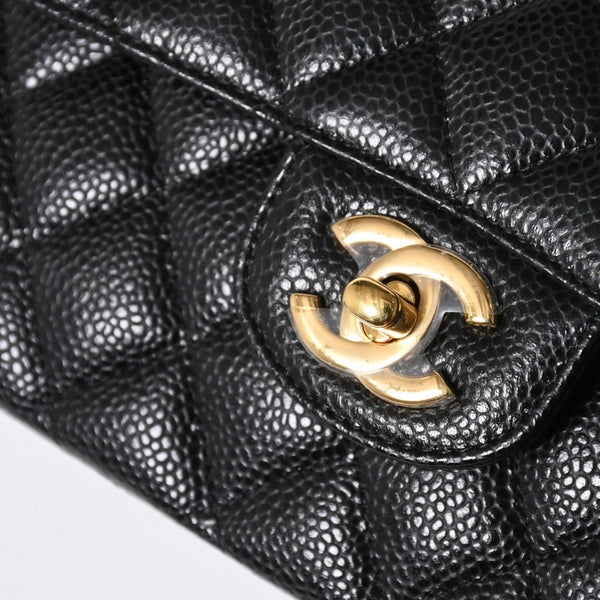 新品未使用 CHANEL シャネル マトラッセ25 Wフラップ Wチェーンショルダーバッグ 31番台 ココマーク キャビアスキン ブラック 中古 4a007110