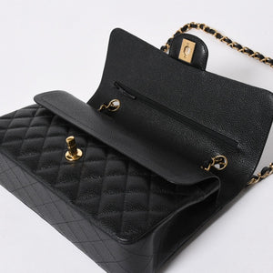 新品未使用 CHANEL シャネル マトラッセ25 Wフラップ Wチェーンショルダーバッグ 31番台 ココマーク キャビアスキン ブラック 中古 4a007110