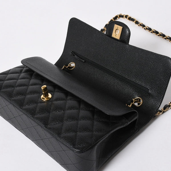 新品未使用 CHANEL シャネル マトラッセ25 Wフラップ Wチェーンショルダーバッグ 31番台 ココマーク キャビアスキン ブラック 中古 4a007110