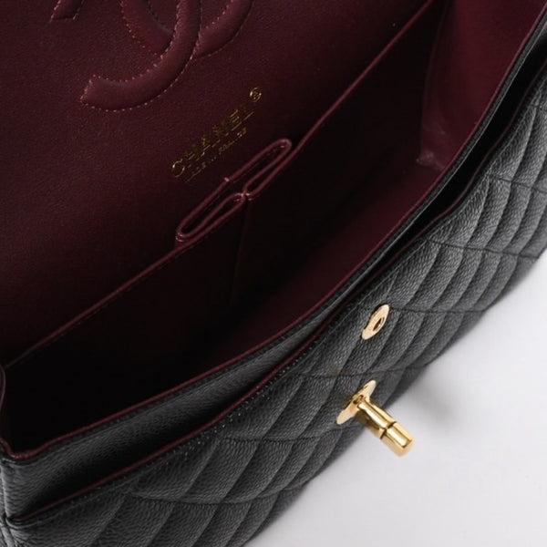 新品未使用 CHANEL シャネル マトラッセ25 Wフラップ Wチェーンショルダーバッグ 31番台 ココマーク キャビアスキン ブラック 中古 4a007110