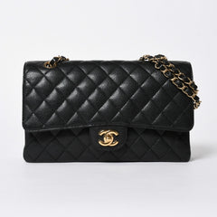 極美品 CHANEL シャネル マトラッセ25 Wフラップ Wチェーンショルダーバッグ 14番台 ココマーク キャビアスキン ブラック 中古 4a007113