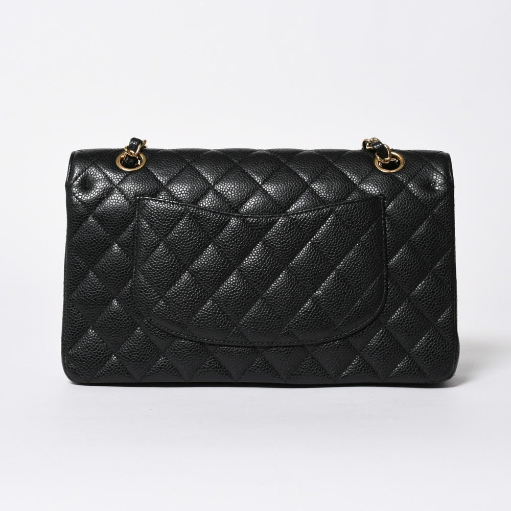 極美品 CHANEL シャネル マトラッセ25 Wフラップ Wチェーンショルダーバッグ 14番台 ココマーク キャビアスキン ブラック 中古 4a007113