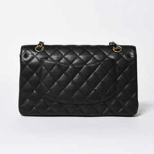 極美品 CHANEL シャネル マトラッセ25 Wフラップ Wチェーンショルダーバッグ 14番台 ココマーク キャビアスキン ブラック 中古 4a007113