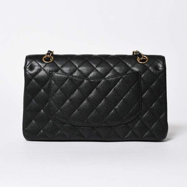 極美品 CHANEL シャネル マトラッセ25 Wフラップ Wチェーンショルダーバッグ 14番台 ココマーク キャビアスキン ブラック 中古 4a007113