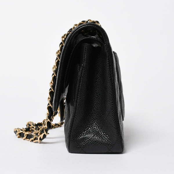 極美品 CHANEL シャネル マトラッセ25 Wフラップ Wチェーンショルダーバッグ 14番台 ココマーク キャビアスキン ブラック 中古 4a007113