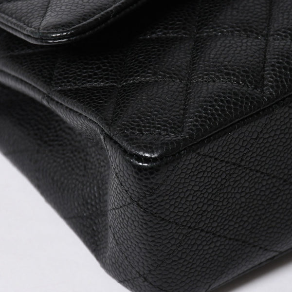 極美品 CHANEL シャネル マトラッセ25 Wフラップ Wチェーンショルダーバッグ 14番台 ココマーク キャビアスキン ブラック 中古 4a007113