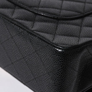 極美品 CHANEL シャネル マトラッセ25 Wフラップ Wチェーンショルダーバッグ 14番台 ココマーク キャビアスキン ブラック 中古 4a007113
