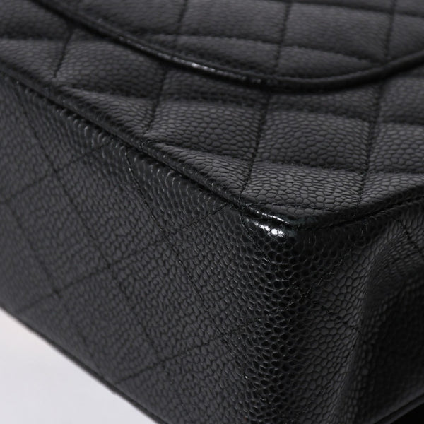 極美品 CHANEL シャネル マトラッセ25 Wフラップ Wチェーンショルダーバッグ 14番台 ココマーク キャビアスキン ブラック 中古 4a007113