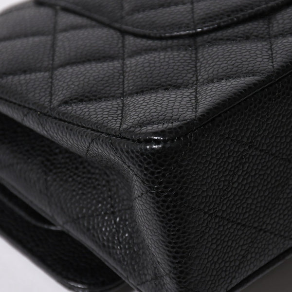 極美品 CHANEL シャネル マトラッセ25 Wフラップ Wチェーンショルダーバッグ 14番台 ココマーク キャビアスキン ブラック 中古 4a007113