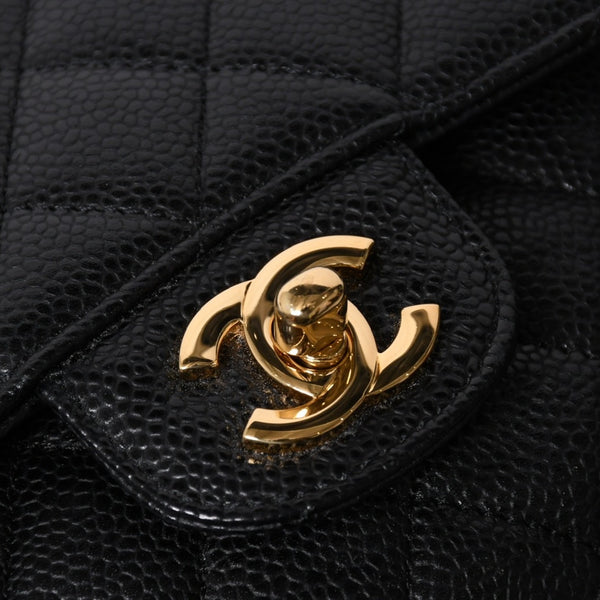 極美品 CHANEL シャネル マトラッセ25 Wフラップ Wチェーンショルダーバッグ 14番台 ココマーク キャビアスキン ブラック 中古 4a007113