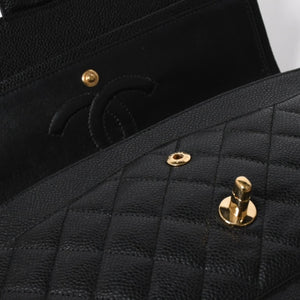 極美品 CHANEL シャネル マトラッセ25 Wフラップ Wチェーンショルダーバッグ 14番台 ココマーク キャビアスキン ブラック 中古 4a007113
