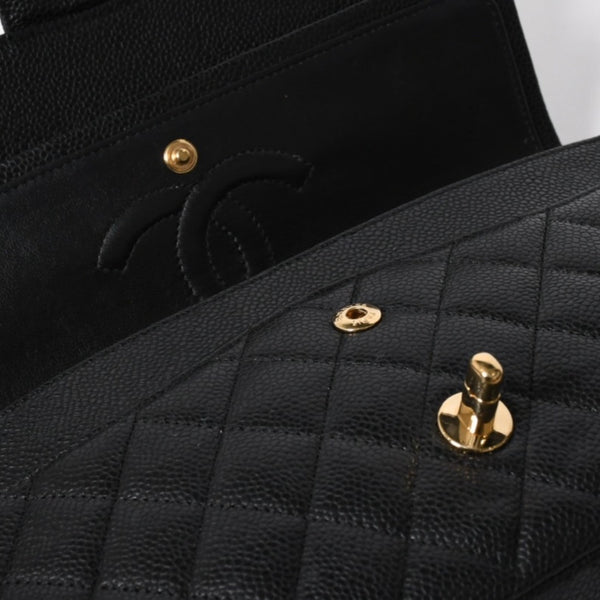 極美品 CHANEL シャネル マトラッセ25 Wフラップ Wチェーンショルダーバッグ 14番台 ココマーク キャビアスキン ブラック 中古 4a007113