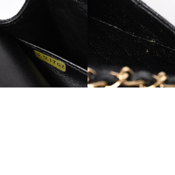 極美品 CHANEL シャネル マトラッセ25 Wフラップ Wチェーンショルダーバッグ 14番台 ココマーク キャビアスキン ブラック 中古 4a007113