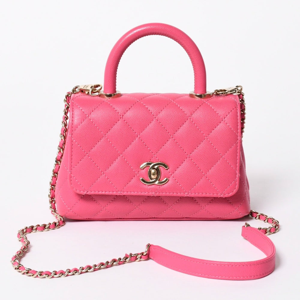 新品同様 CHANEL シャネル ココハンドルXXS 2WAYハンドバッグ ショルダー ランダム AS2215 キャビアスキン ピンク 中古 4a006932